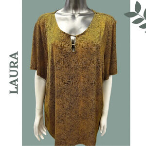 🛍️3/$40 Laura Yellow Black Dot Pattern Short Sleeve
Top Loose Fit  Keyhole 2X
